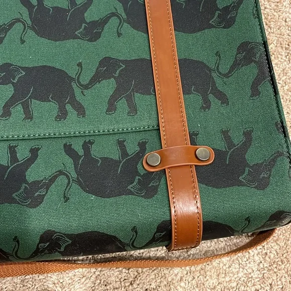 Mod Cloth Olive Green and Navy Blue Elephant Work Office Laptop Bag - Picture 2 of 5